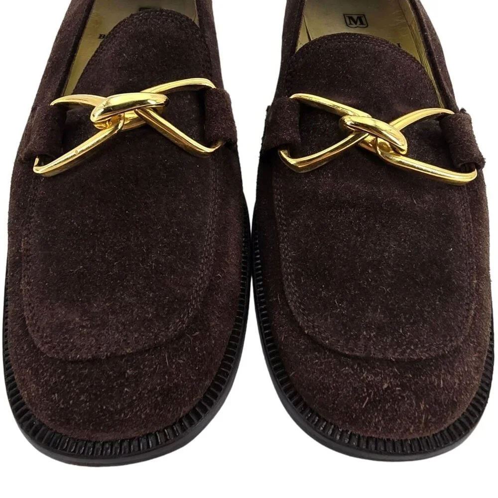 Bruno Magli Italy Womens 6.5AA Brown Suede Leather Dress Shoes Horsebit Loafers - Picture 2 of 12